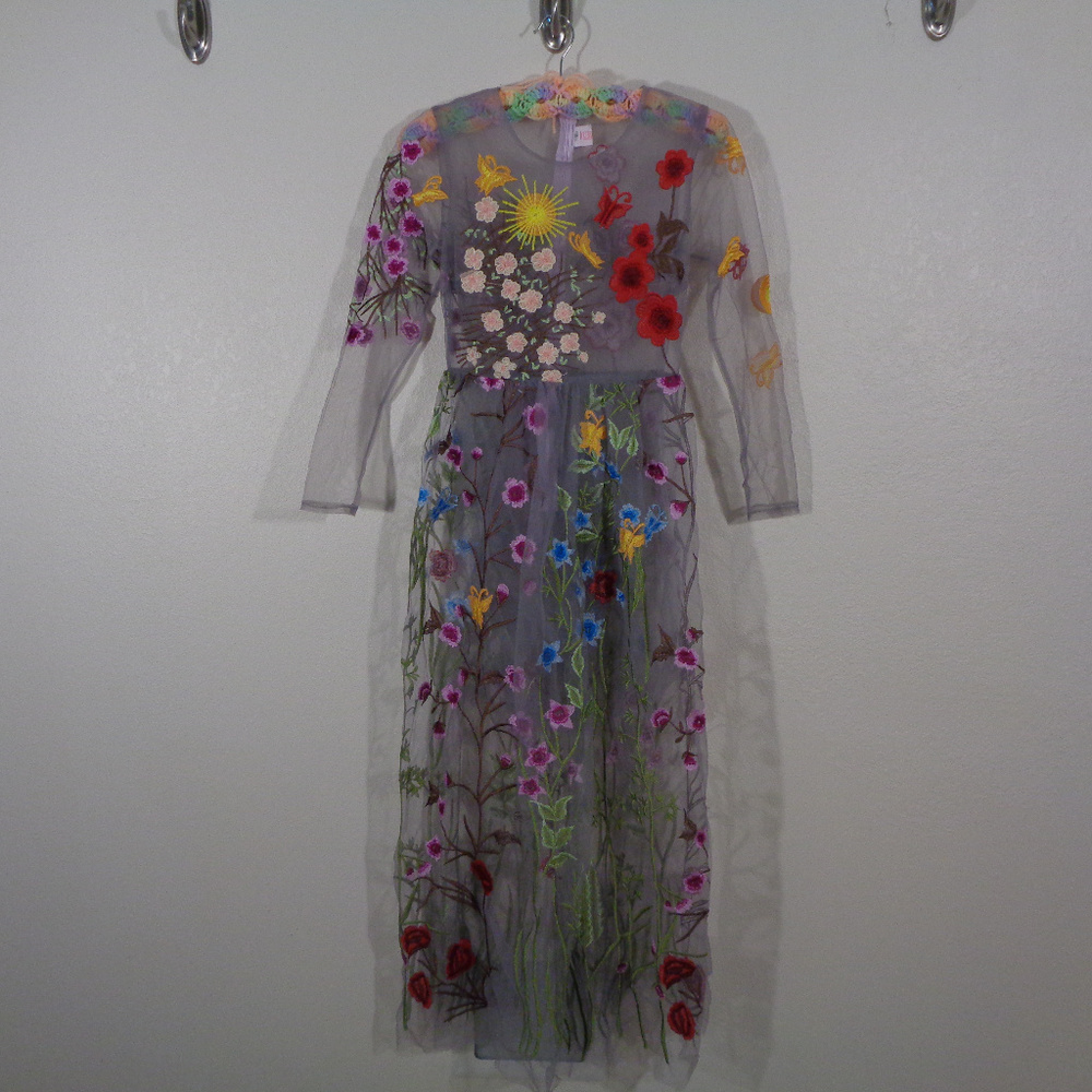 SHEER GREY HEAVILY EMBROIDERED MAXI